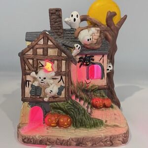 VTG 90s Pacific Rim Ceramic Light Up Haunted Ghost House Halloween Decor Works